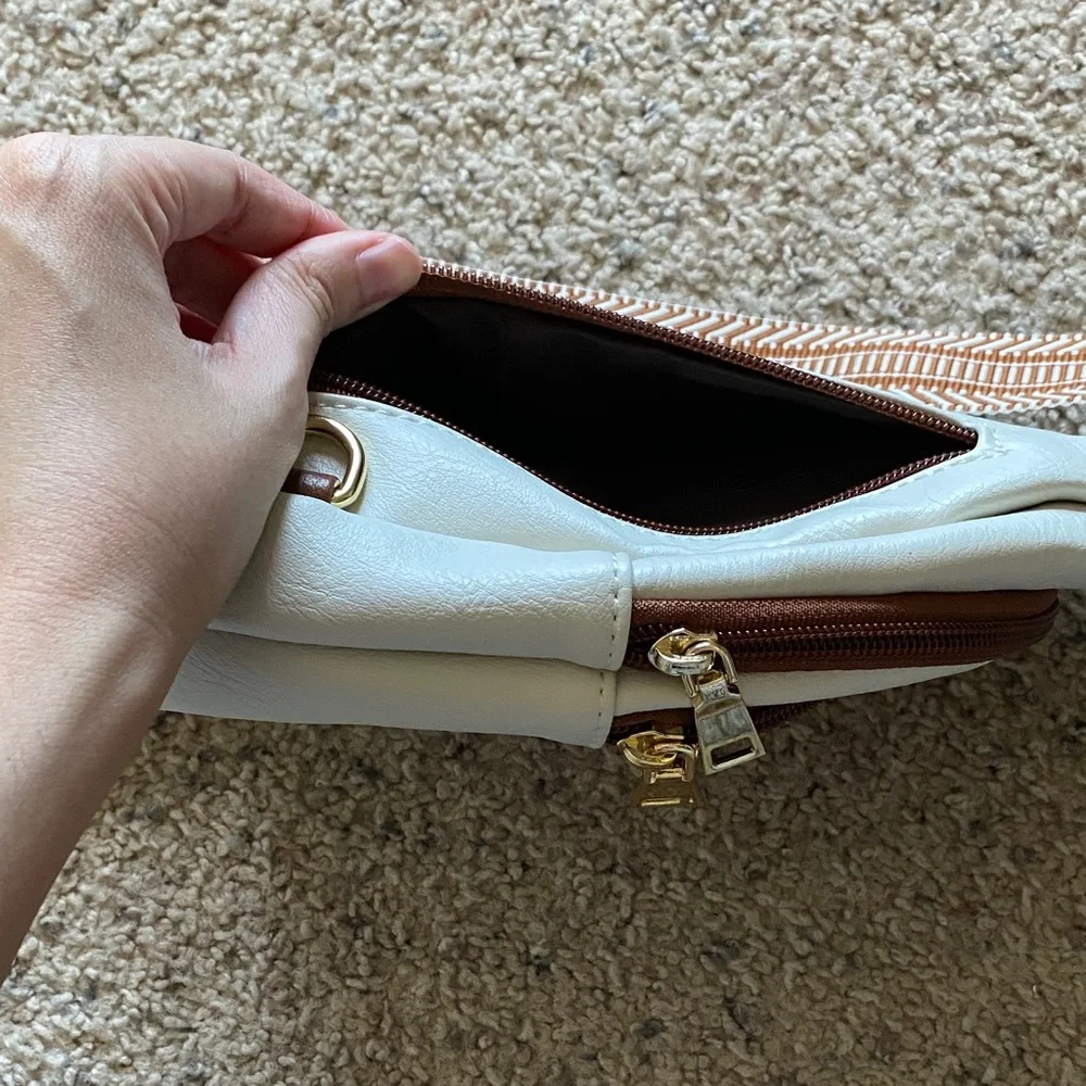 Women’s Stylish Bostanten Cream and Brown Sling Crossbody Purse (NWOT) - Picture 6 of 11